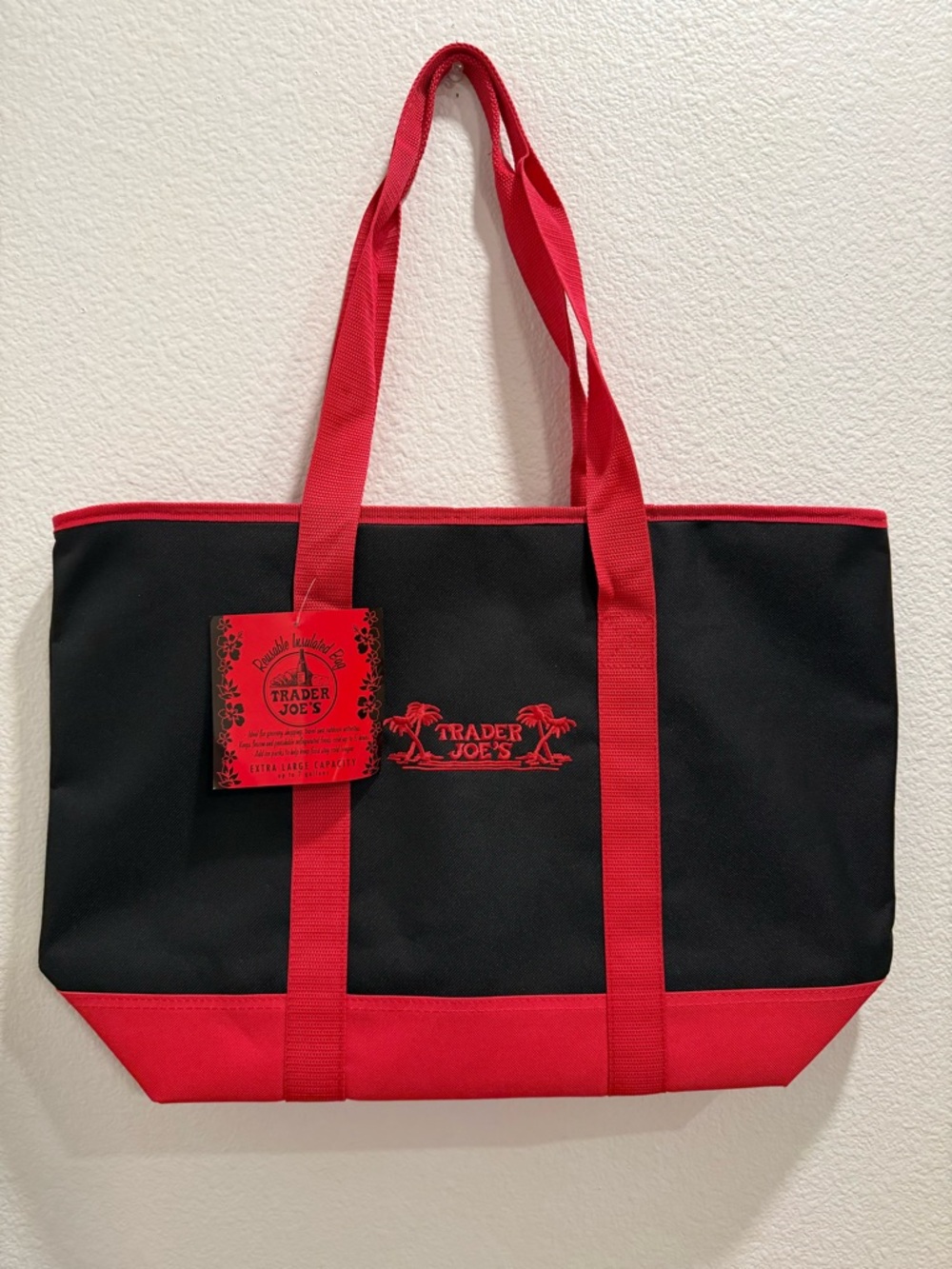 Trader Joe's Black and Red Canvas insulated Tote Bag